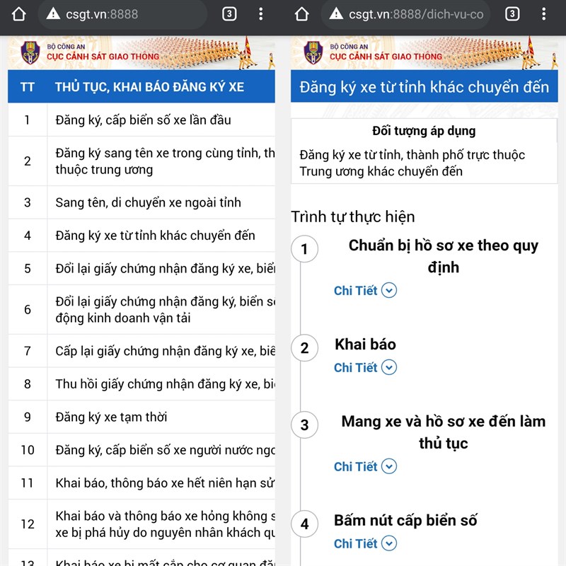 Cách đăng ký xe từ tỉnh khác chuyển đến trực tuyến