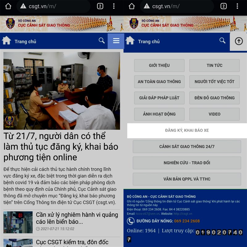 Cách đăng ký xe từ tỉnh khác chuyển đến trực tuyến