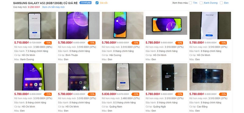 Giá bán Galaxy A52 (8GB/128GB) cũ Giá bán Galaxy A52 (8GB/128GB) cũ