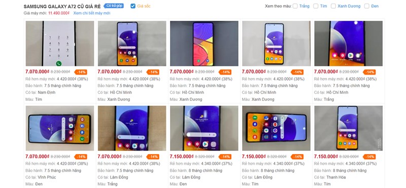 Giá bán Galaxy A72 cũ Giá bán Galaxy A72 cũ