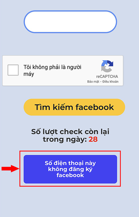 Thông báo Số điện thoại này không đăng ký tài khoản Facebook