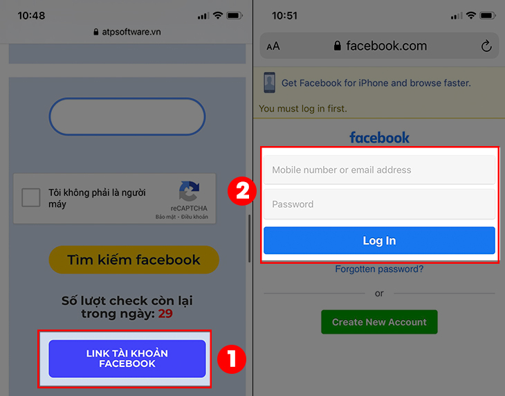 Cách tìm Facebook qua số điện thoại với công cụ FindUID > Ấn vào nút Link tài khoản Facebook