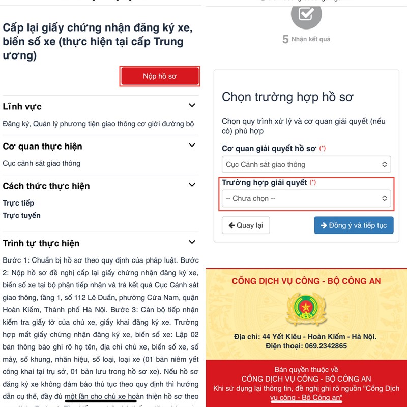 Cách cấp lại giấy tờ xe, biển số xe online