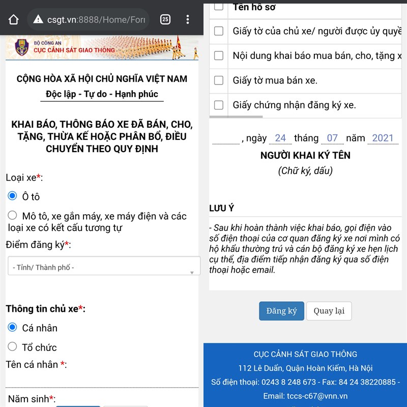 Cách khai báo, thông báo xe đã bán Cách khai báo, thông báo xe đã bán