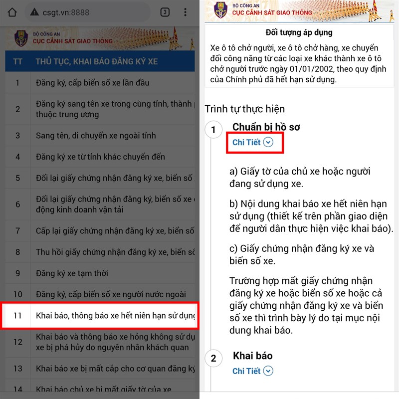 Cách khai, báo thông báo xe hết niên hạn sử dụng 2