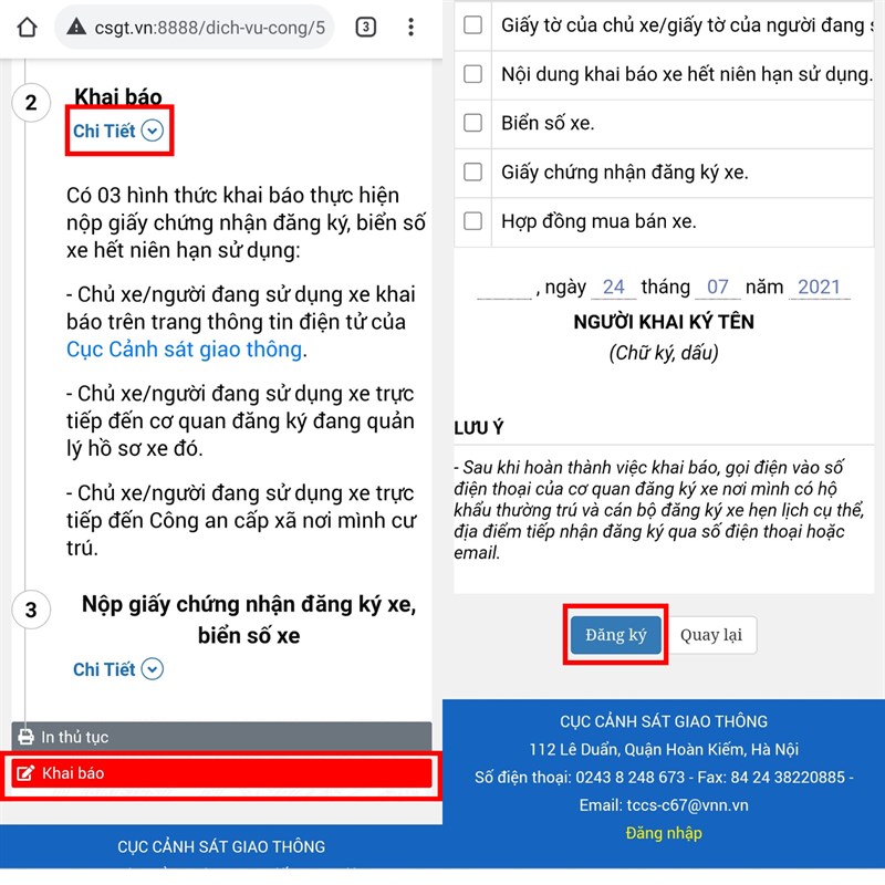 Cách khai, báo thông báo xe hết niên hạn sử dụng