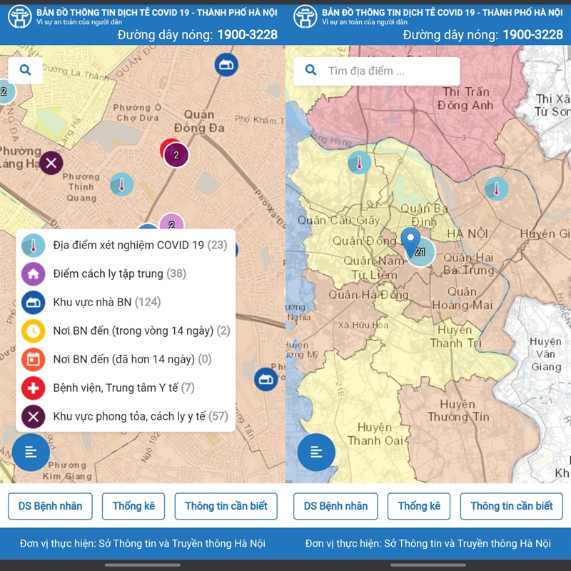 Với bản đồ này, bạn có thể cập nhật tình hình dịch bệnh tại thành phố Hà Nội và có được những hướng dẫn cần thiết để bảo vệ bản thân và người thân.