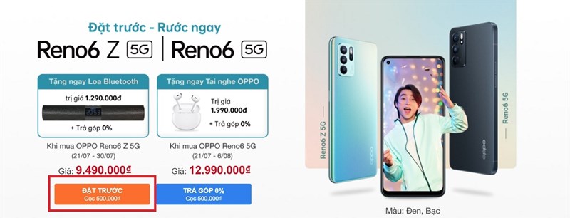 Các bước đặt cọc online khi đặt trước OPPO Reno6 Z 5G, OPPO Reno6 5G Các bước đặt cọc online khi đặt trước OPPO Reno6 Z 5G, OPPO Reno6 5G