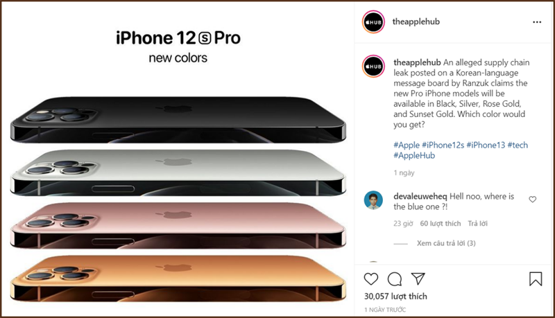 iPhone 12s Pro (iPhone 13 Pro) lộ các phiên bản màu sắc