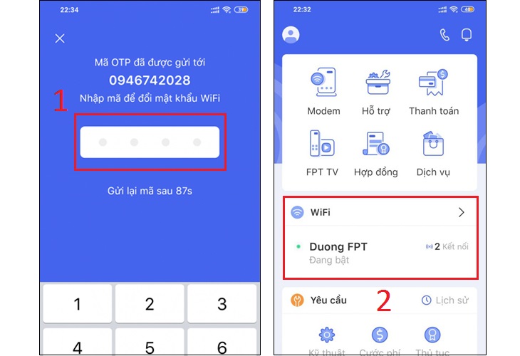 Nhập mã OTP và chọn mục WiFi