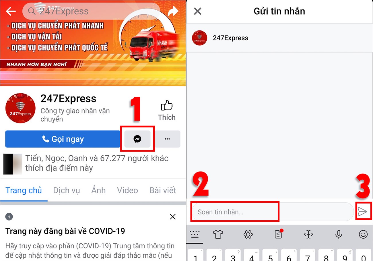 Tra cứu qua Fanpage Facebook 247Express