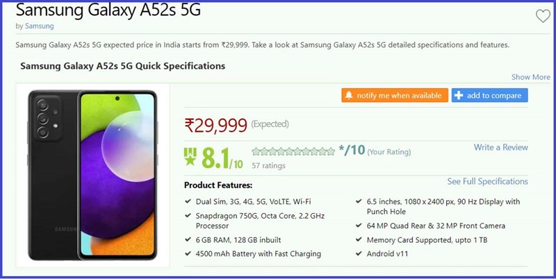 Giá bán Galaxy A52s 5G Giá bán Galaxy A52s 5G