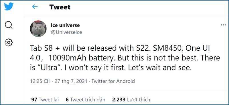 Galaxy Tab S8+ được cho là sẽ ra mắt cùng với dòng Galaxy S22