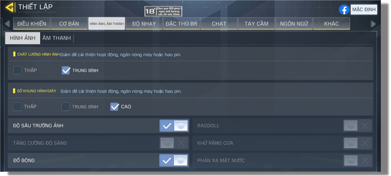 Thiết lập đồ họa trong Call of Duty Mobile mà OPPO Reno6 Z 5G có thể chỉnh được.