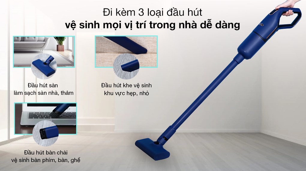 Máy giúp làm sạch mọi vị trí với các đầu hút khác nhau