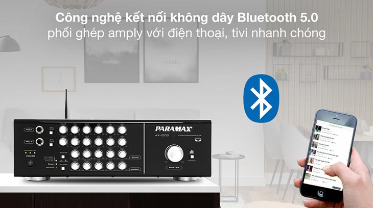 Amply Paramax AX-1200 500W chuẩn kết nối Bluetooth 5.0 mượt mà đến 10 m