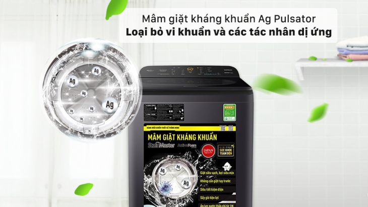 Mâm giặt tinh thể bạc Ag Pulsator và bộ lọc Big Ag Lint Filter trên máy giặt Panasonic dòng NA-A9BRV