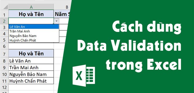 Cách sử dụng Data Validation trong Excel để tạo danh sách nhập nhanh dữ liệu
