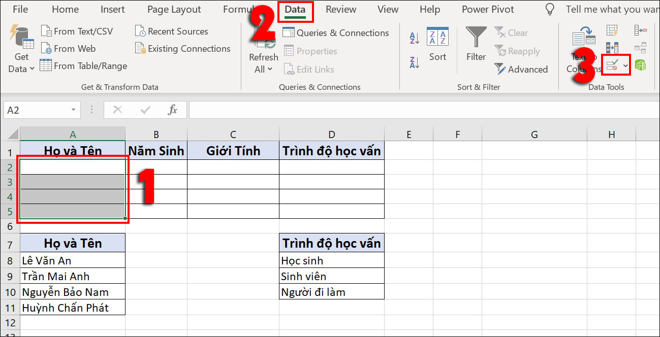 Cách sử dụng Data Validation trong Excel để tạo danh sách nhập dữ liệu