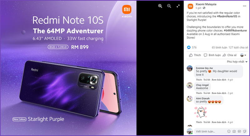 Redmi Note 10S Starlight Purple chính thức ra mắt tại Malaysia Redmi Note 10S Starlight Purple chính thức ra mắt tại Malaysia
