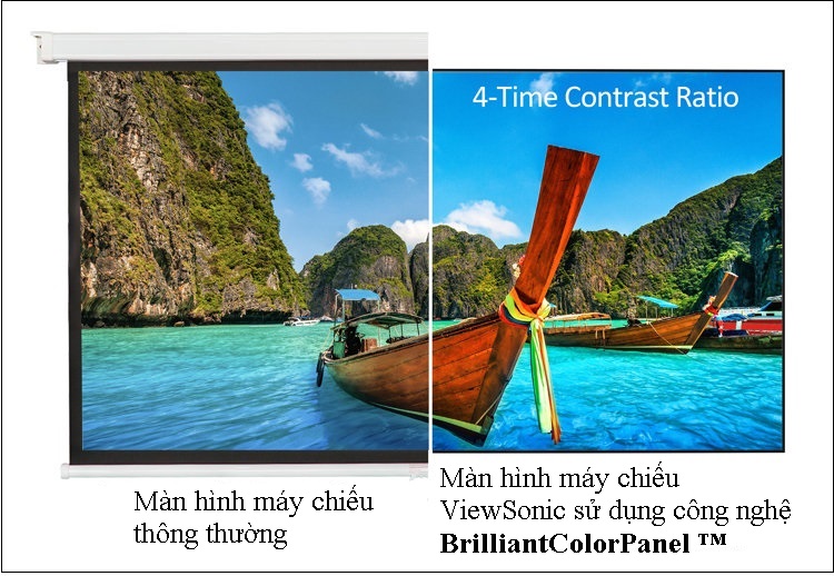 BrilliantColorPanel ™ giúp chiếc máy chiếu có khả năng tùy chọn tỷ lệ tương phản cao gấp 4 lần so với màn hình máy chiếu trung bình