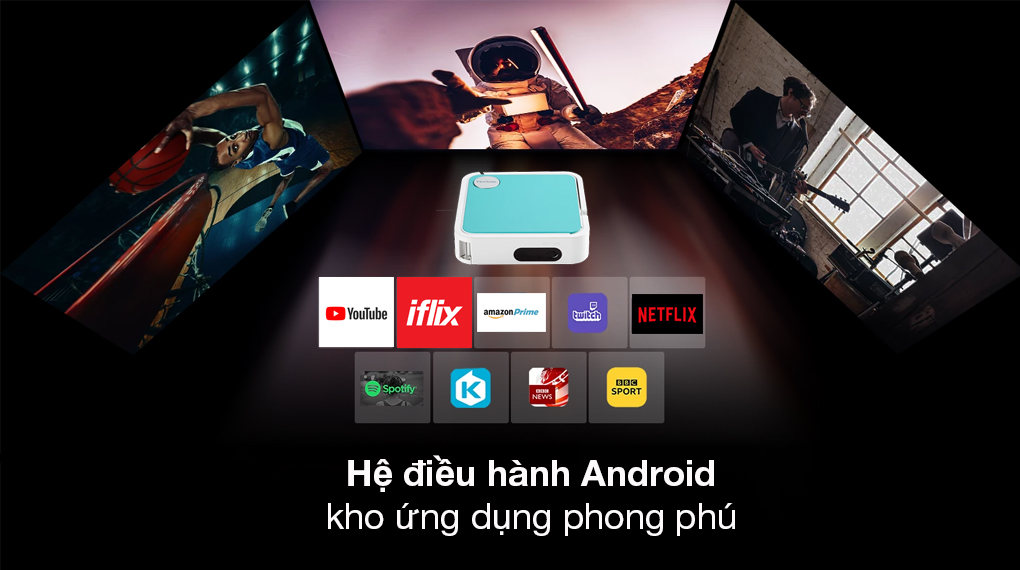 Máy chiếu Viewsonic M1 Mini Plus sử dụng hệ điều hành Android với kho ứng dụng phong phú