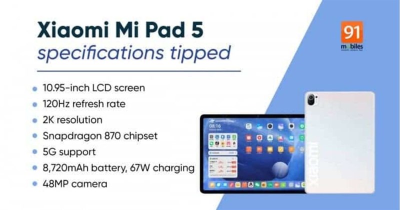 Mi Pad 5 lộ cấu hình mới nhất