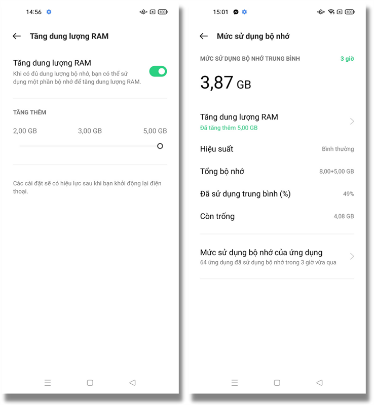 Dù Reno6 Z 5G cho phép mình tăng dung lượng RAM lên 13 GB nhưng đối với mình thì 8 GB đã là quá đủ. Dù Reno6 Z 5G cho phép mình tăng dung lượng RAM lên 13 GB nhưng đối với mình thì 8 GB đã là quá đủ.