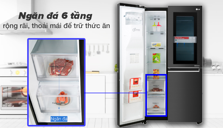 Ngăn đá được chia làm 6 tầng với không gian vô cùng rộng rãi