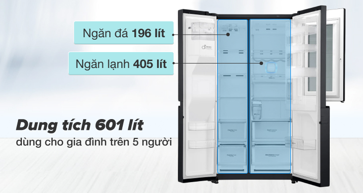 Review tủ lạnh LG Inverter InstaView Door-in-Door 601 lít GR-X247MC > Tủ lạnh có dung tích sử dụng lên đến 601 lít