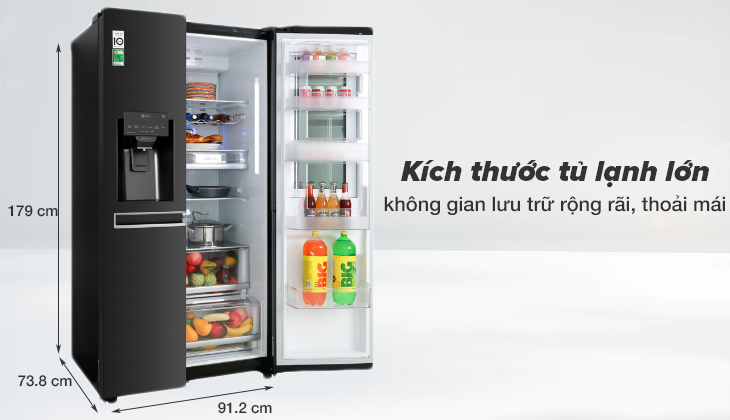 Review tủ lạnh LG Inverter InstaView Door-in-Door 601 lít GR-X247MC > Tủ lạnh có kích thước lớn và rộng rãi