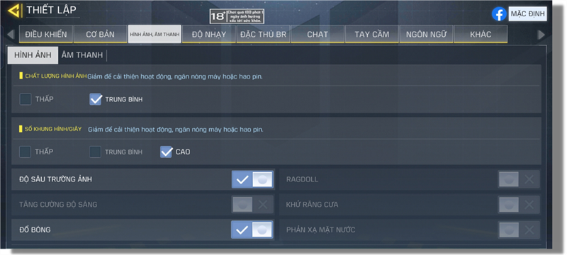 Thiết lập đồ họa trong Call of Duty Mobile mà OPPO Reno6 5G có thể chỉnh được.