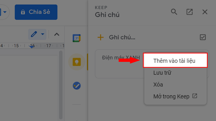 Chọn Thêm vào tài liệu 