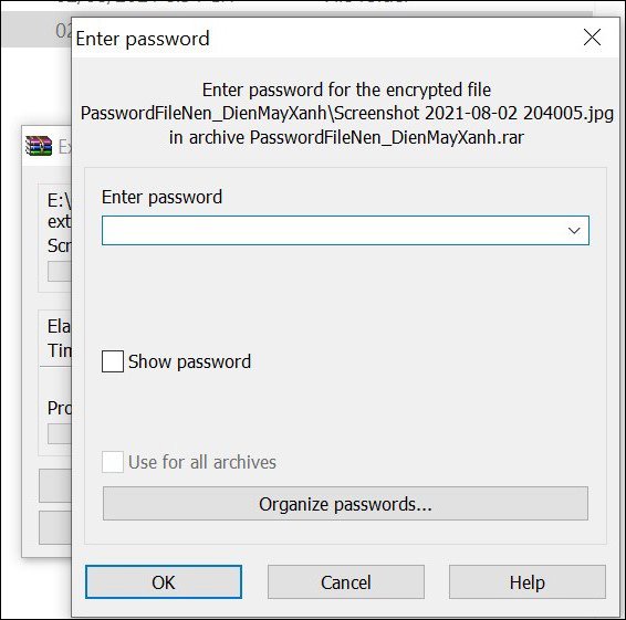 Bạn sẽ được yêu cầu nhập mật khẩu khi giải nén