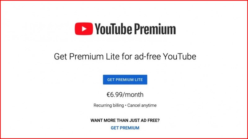 Thông tin giá gói YouTube Premium Lite