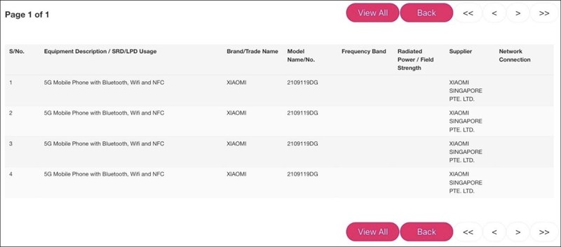 Chứng nhận IMDA của Mi 11 Lite NE Chứng nhận IMDA của Mi 11 Lite NE