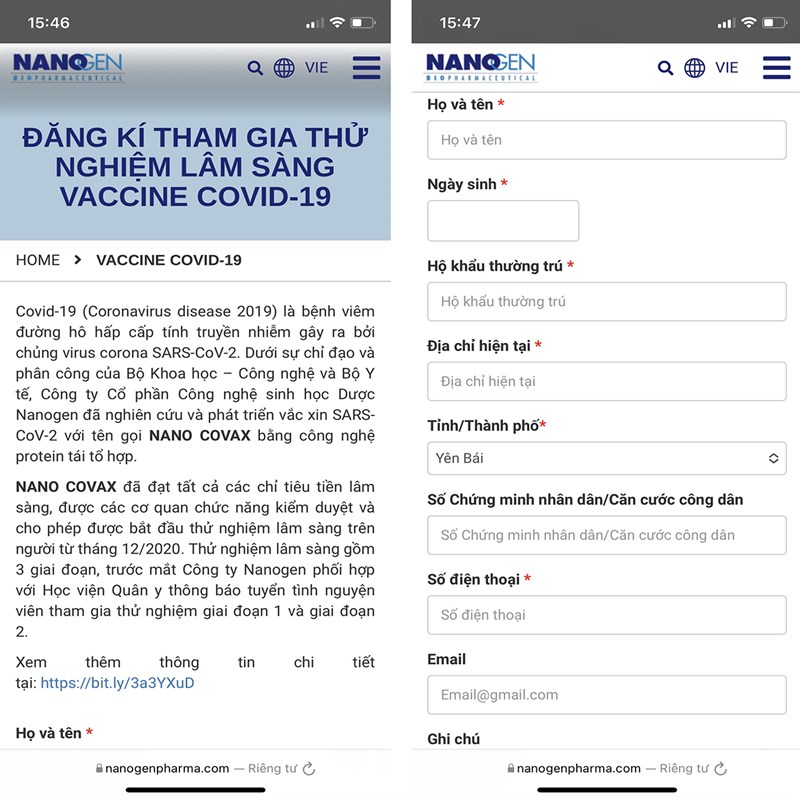 Cách đăng ký tiêm thử nghiệm vaccine Nano Covax-1