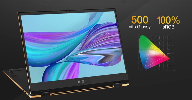 Màn hình MSI Summit E13 Flip Evo hiển thị màu sắc chuẩn, có hỗ trợ cảm ứng.