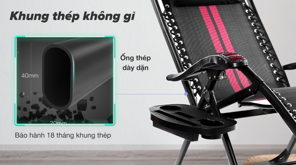 Ghế xếp thư giãn Kachi của nước nào? Có tốt không? > Ghế xếp thư giãn Kachi có khung ghế bằng thép chắc chắn, không gỉ