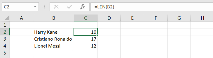 Sử dụng hàm LEN để xác định tổng số ký tự