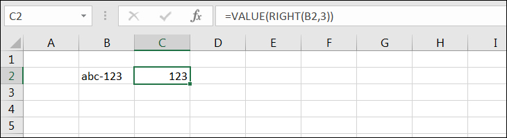 Chuyển kết quả của hàm RIGHT về dạng số với hàm VALUE