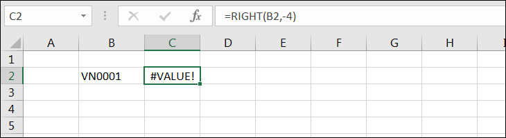 Lỗi #N/A khi sử dụng hàm RIGHT