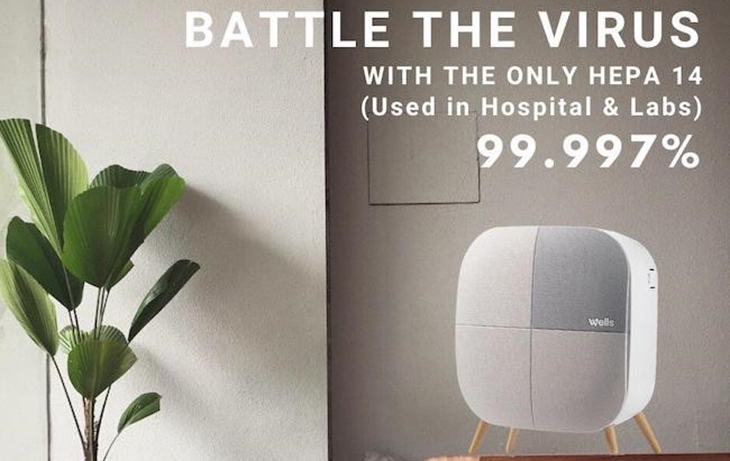 Máy lọc giúp lọai bỏ 99.997% bụi siêu mịn với màng siêu lọc H14 HEPA