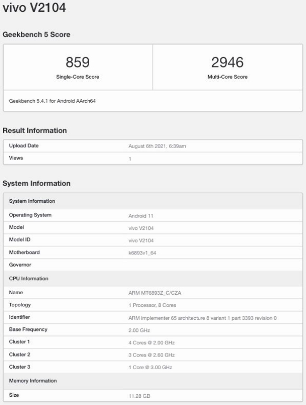 V2104 xuất hiện trên Geekbench được cho là số model của Vivo X70 V2104 xuất hiện trên Geekbench được cho là số model của Vivo X70