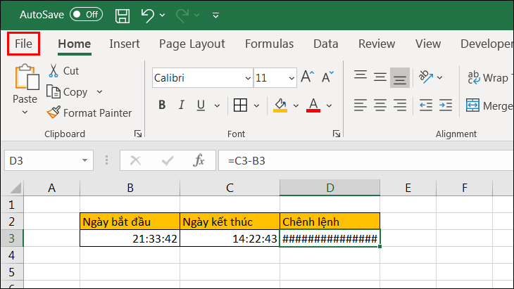 Cách tính chênh lệch thời gian trong Excel dễ thực hiện > Chọn File > Options > Advanced
