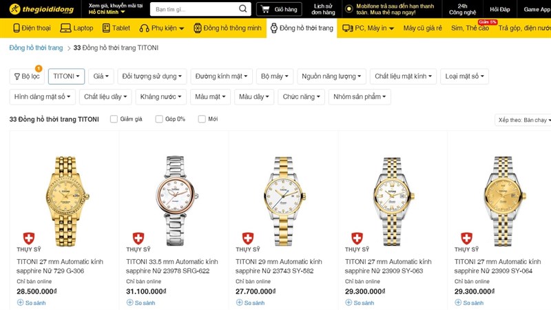 Mua đồng hồ Thụy Sỹ chính hãng tại Thế Giới Di Động