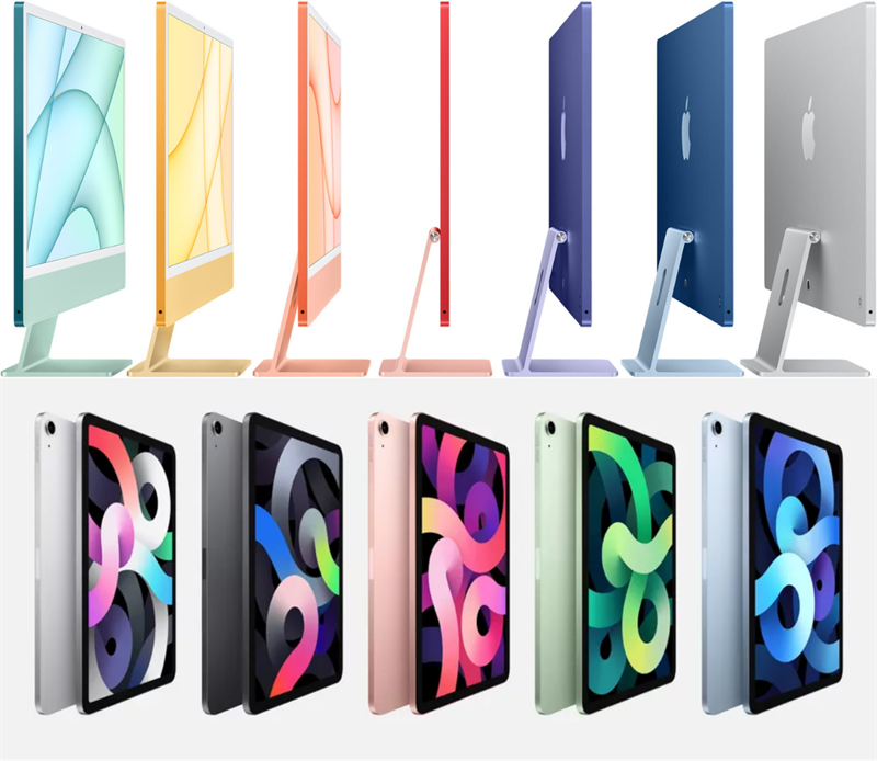 Những chiếc iPad hay iMac mới ra mắt trong thời gian gần đây đều có sự đa dạng về màu sắc. Nguồn: Apple.