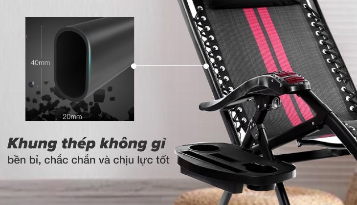 Khung ghế làm từ những ống thép cao cấp dày dặn, bền bỉ và chịu lực tốt