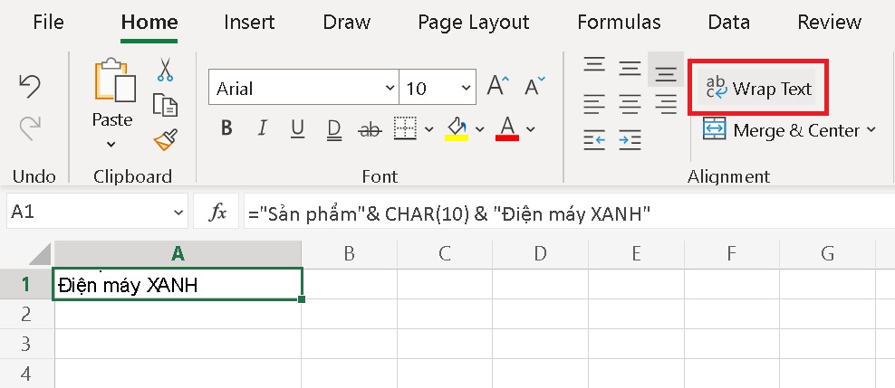 Tại ô chứa công thức bạn chọn Wrap Text.