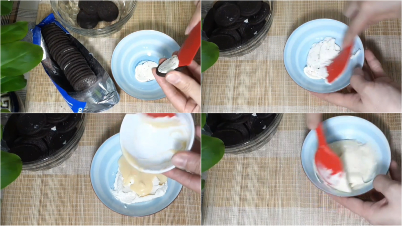 Tách bánh, tán nhuyễn nhân của bánh Oreo